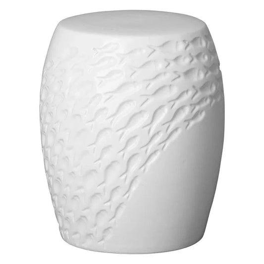 17 in. Fish Ceramic Outdoor Garden Stool-Garden Stools-Emissary-White-LOOMLAN