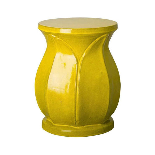 18 in. Lotus Ceramic Outdoor Garden Stool-Garden Stools-Emissary-Mustard Yellow-LOOMLAN