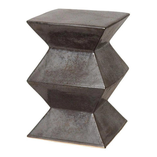 18 in. Zigzag Outdoor Decorative Garden Stool-Garden Stools-Emissary-Gunmetal-LOOMLAN