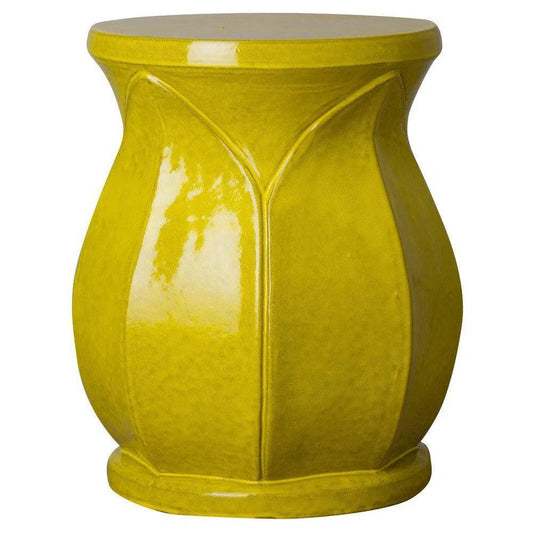 22 in. Large Lotus Ceramic Outdoor Garden Stool-Garden Stools-Emissary-Mustard Yellow-LOOMLAN