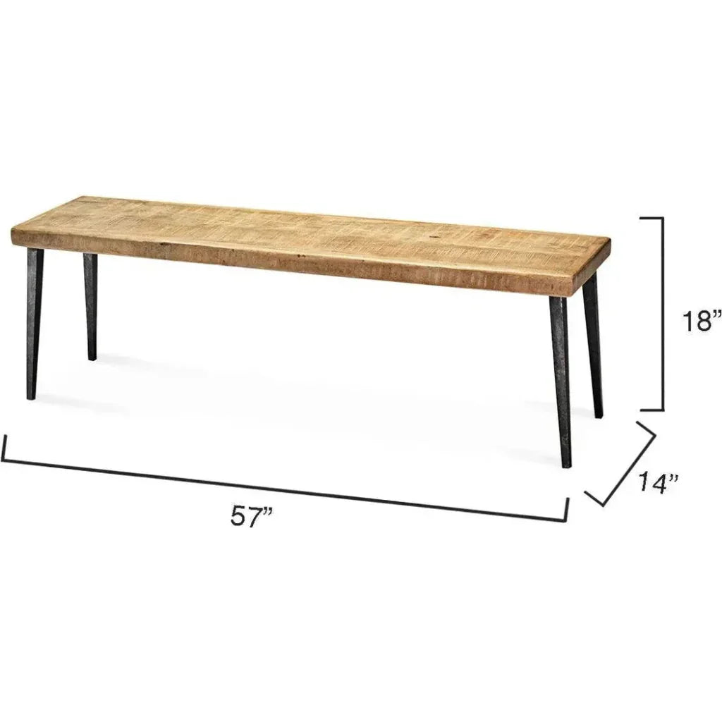 57" Wood Top Metal Base Dining Bench - LOOMLAN - Jamie Young - Dining Benches