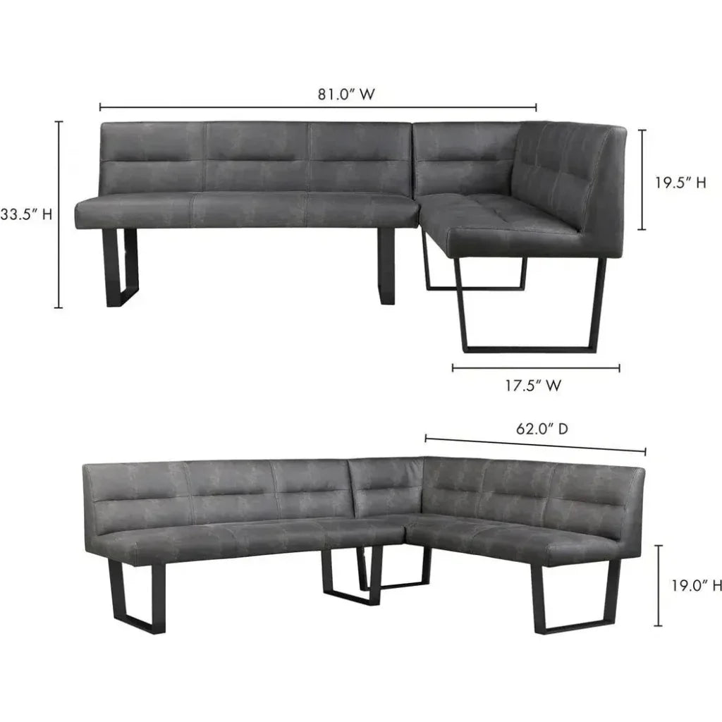 60x81 in Corner Bench Dark Grey Contemporary - LOOMLAN - Moe's Home - Dining Benches