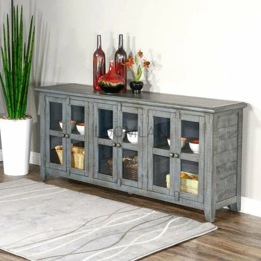 70" Blue TV Stand With Glass Doors - LOOMLAN - Sunny D - TV Stands & Media Centers