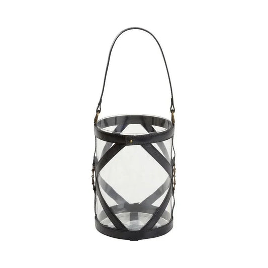 Aberdeen Blue Hurricane Leather Trim Candleholder - LOOMLAN - Wildwood - Candle Holders