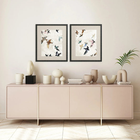 Abstract Birds Blue Framed Wall Art 2PC