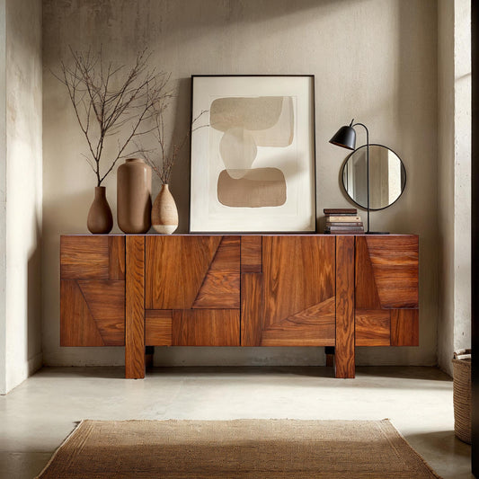 Abstract Four Doors Wood Sideboard
