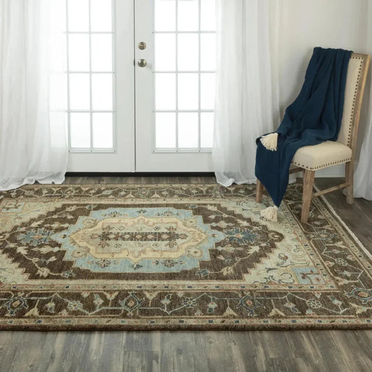Ados Medallion Dark Brown Large Area Rugs - LOOMLAN - LOOMLAN - Area Rugs