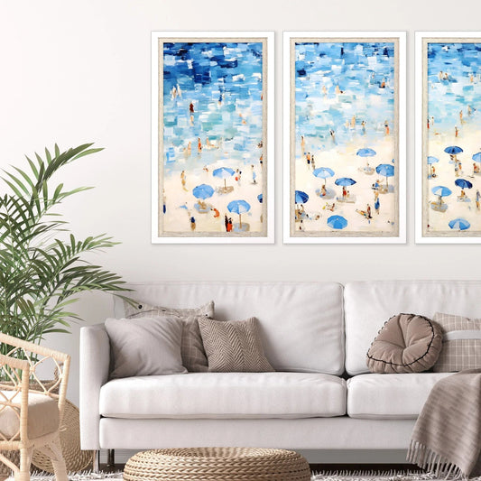 Aerial Beach Wood Blue Framed Wall Art