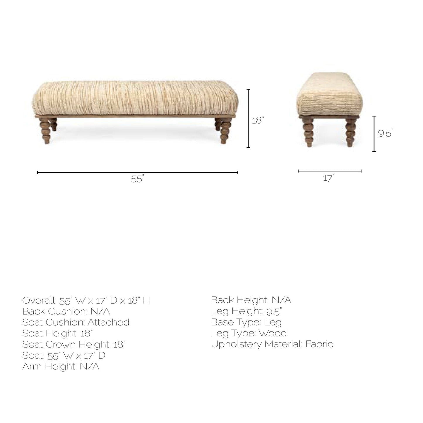 Alder Cream Fabric Bedroom Bench