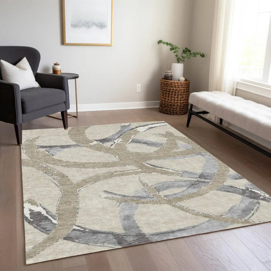 Aloura Beige Washable Indoor-Outdoor Rug-Outdoor Rugs-LOOMLAN Rugs-LOOMLAN