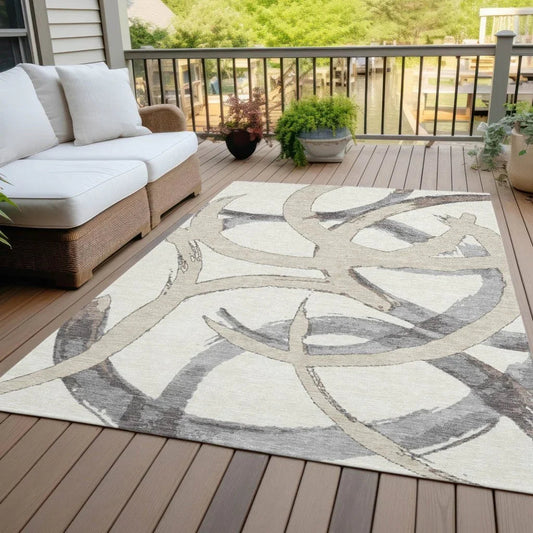 Aloura Ivory Washable Indoor-Outdoor Rug-Outdoor Rugs-LOOMLAN Rugs-LOOMLAN