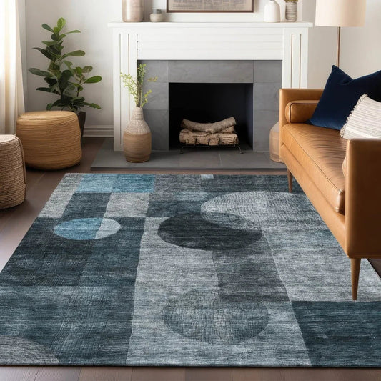 Amara Teal Washable Indoor-Outdoor Rug-Outdoor Rugs-LOOMLAN Rugs-LOOMLAN