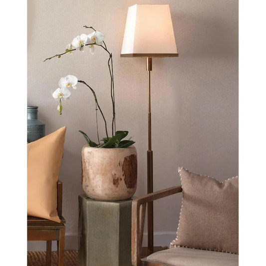 Antique Brass White Linen Jud Floor Lamp-Floor Lamps-Jamie Young-LOOMLAN