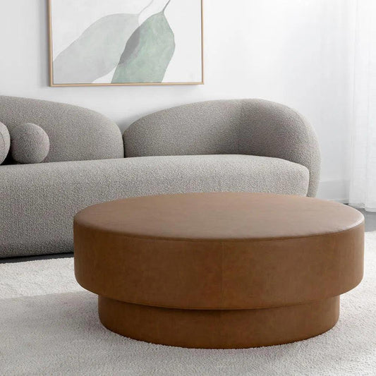 Arlo Ottoman Milliken Cognac Faux Leather - LOOMLAN - SUNPAN - Ottomans