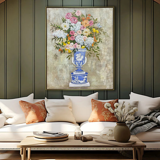 Arrangement in Blue Wood Frame Canvas Art