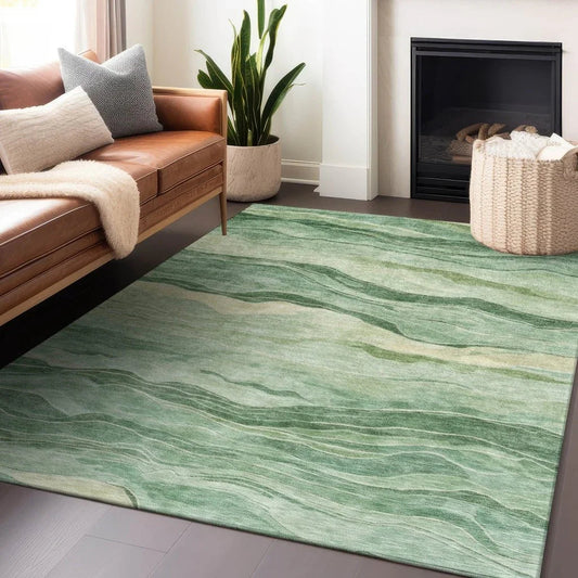 Aurienne Green Washable Indoor - Outdoor Rug - LOOMLAN - LOOMLAN Rugs - Outdoor Rugs