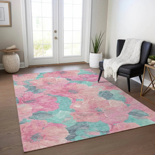 Aurithra Pink Washable Indoor - Outdoor Rug - LOOMLAN - LOOMLAN Rugs - Outdoor Rugs