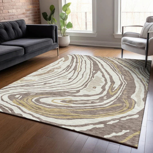 Avelia Brown Washable Indoor-Outdoor Rug-Outdoor Rugs-LOOMLAN Rugs-LOOMLAN