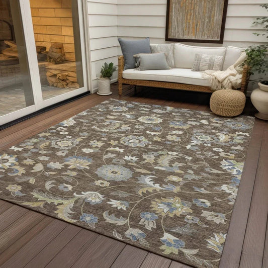 Aveline Chocolate Washable Indoor-Outdoor Rug-Outdoor Rugs-LOOMLAN Rugs-LOOMLAN