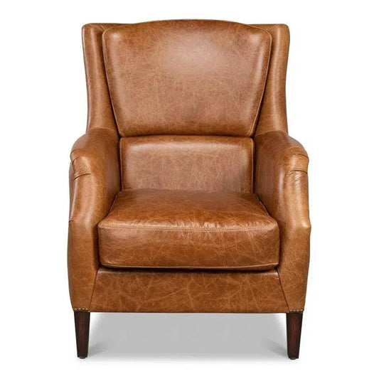 Baker Brown Leather Club Arm Chair - LOOMLAN - Sarreid - Club Chairs