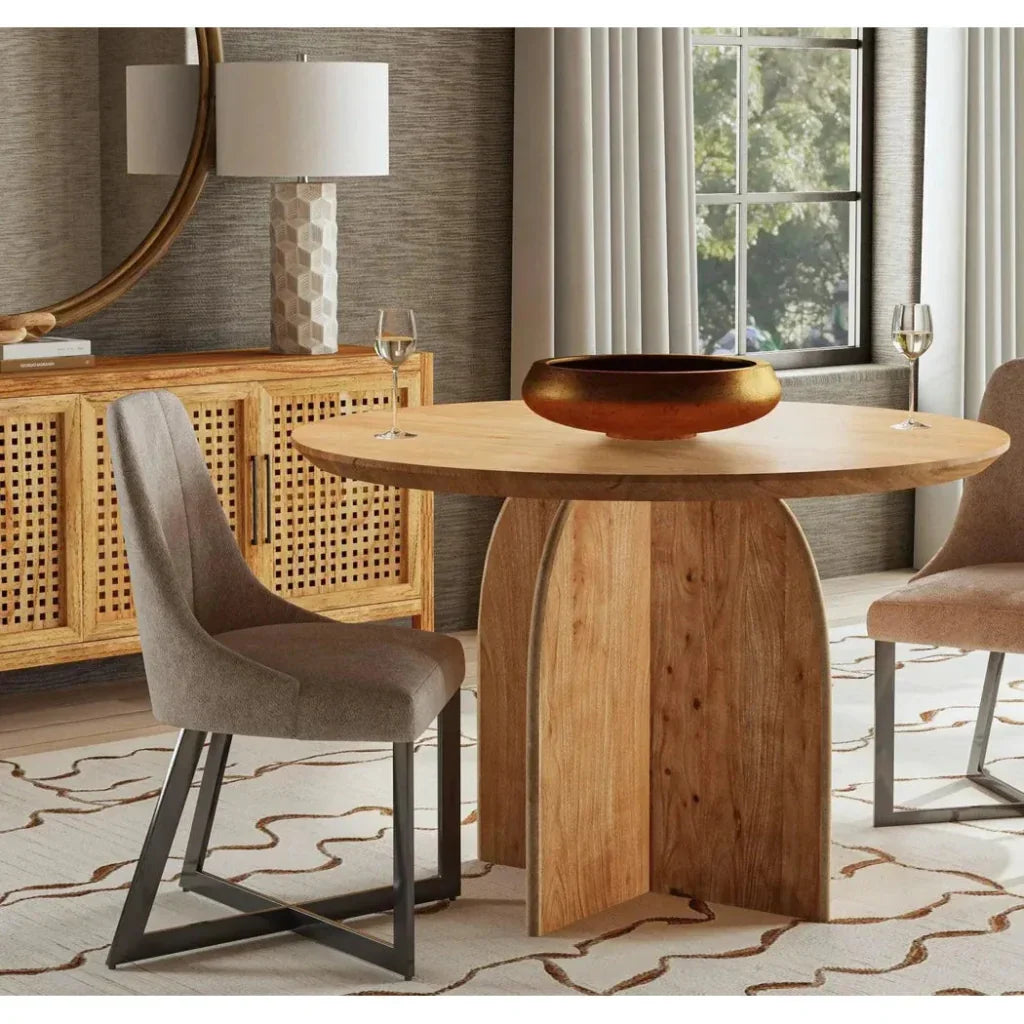 Bartlett Wood Brown Round Dining Table-Dining Tables-Bassett Mirror-LOOMLAN