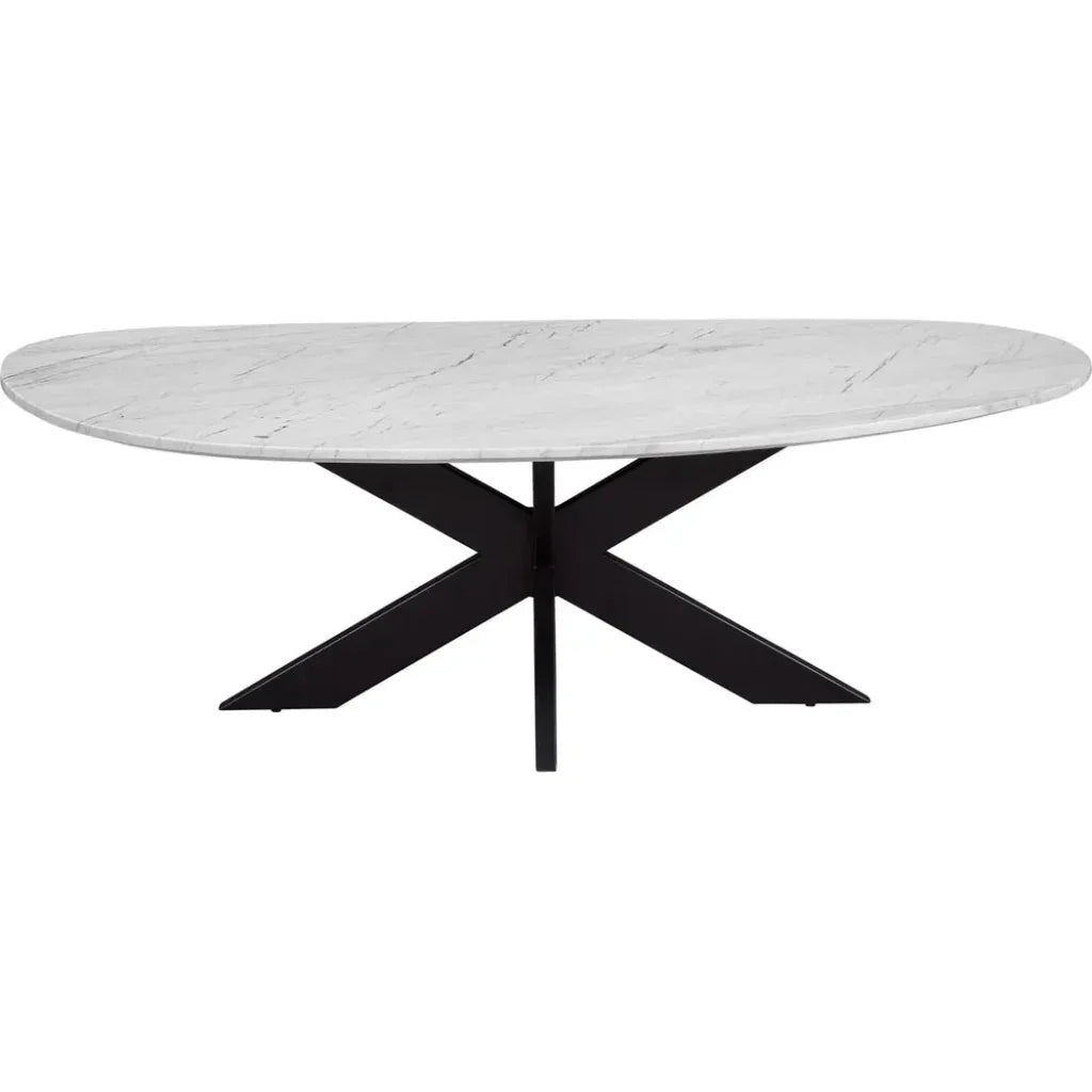 Barton Iron & Marble White Oval Coffee Table - LOOMLAN - Bassett Mirror - Coffee Tables