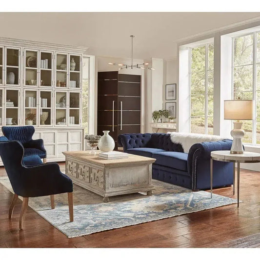 Base & Crown Coffee Table Drawers Antiqued Grey Wash - LOOMLAN - Sarreid - Coffee Tables