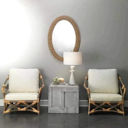 Beach Decor Grey Rattan & White Muslin Lounge Chair - LOOMLAN - Jamie Young - Accent Chairs
