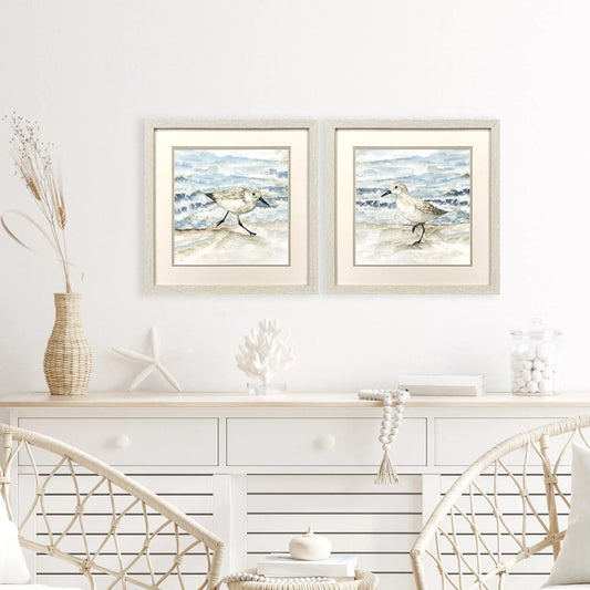 Beach Sandpipers Blue Framed Wall Art 2PC