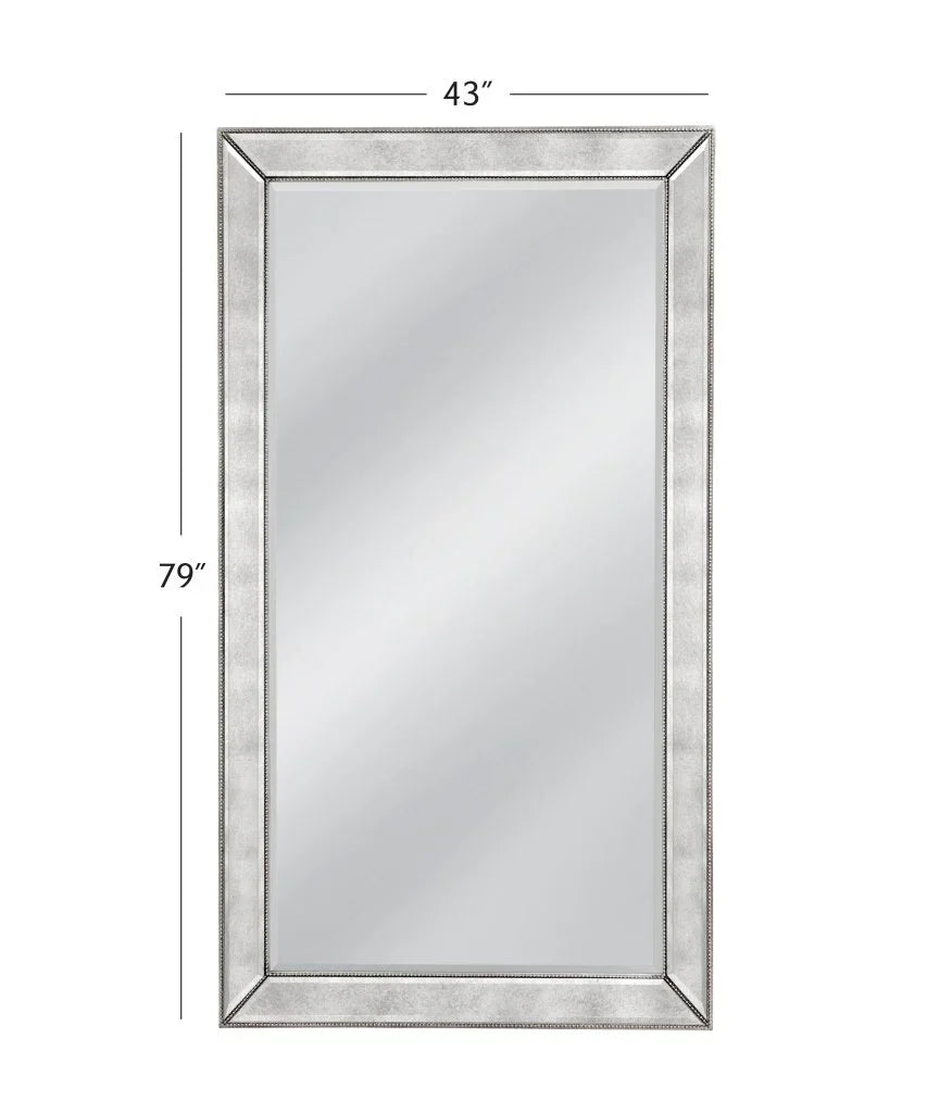 Beaded Silver Wood Floor Mirror-Floor Mirrors-Bassett Mirror-LOOMLAN