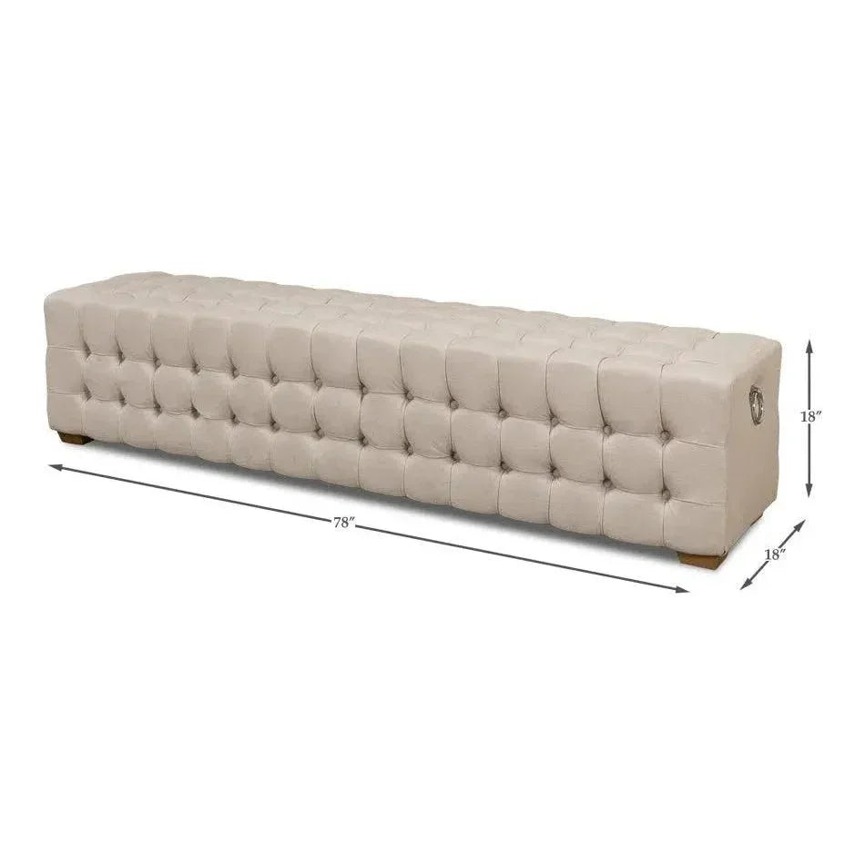 Bedroom Beam Bench Tufted Beige Linen - LOOMLAN - Sarreid - Bedroom Benches