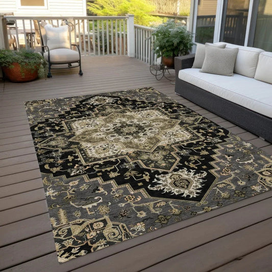 Bellaya Black Washable Indoor-Outdoor Rug-Outdoor Rugs-LOOMLAN Rugs-LOOMLAN