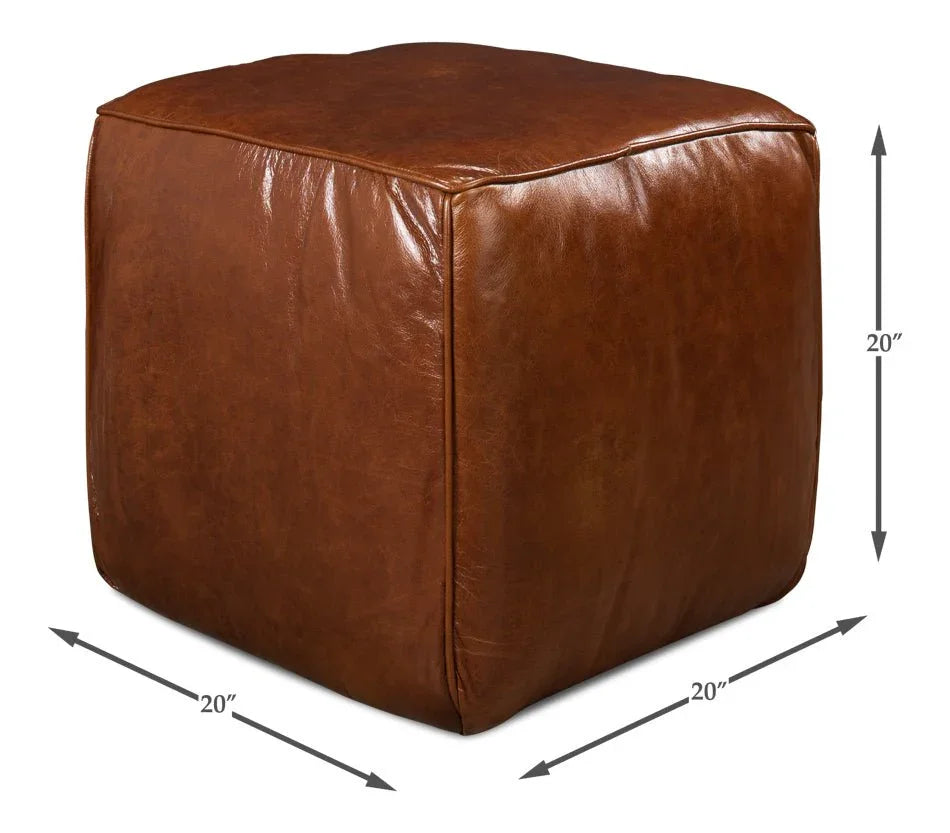 Bismark Old Bay Leather Sitting Cube - LOOMLAN - Sarreid - Poufs and Stools
