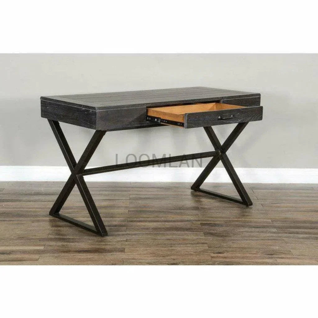 Black Writing Desk Center Drawer Home Office-Home Office Desks-Sunny D-LOOMLAN