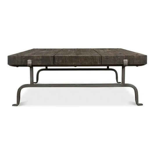 Blayne Coffee Table Square Wood Iron Base - LOOMLAN - Sarreid - Coffee Tables