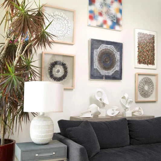 Blue Paper Linen Acrylic Batik Square d Wall Art - LOOMLAN - Jamie Young - Canvas Art