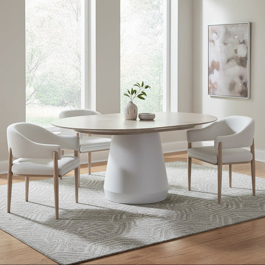 Bodhi 54-72 Round to Oval Extendable Table with 4 Barrel Chairs-Dining Table Sets-Palmetto Home-LOOMLAN