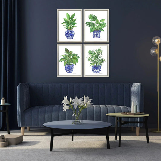 Botanical Blues Wood Framed Wall Art 4PC