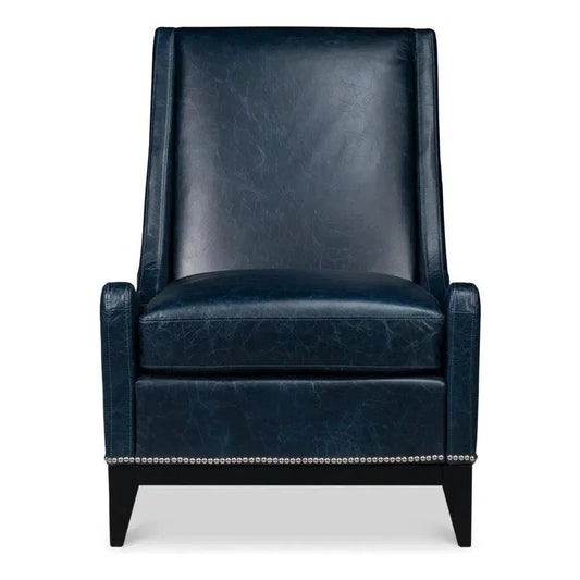 Brandy Leather Blue Armless Accent Chair - LOOMLAN - Sarreid - Accent Chairs