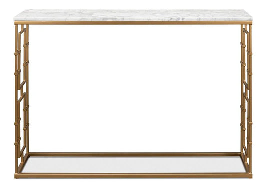 Brass Gate Italian Marble Top Console Table - LOOMLAN - Sarreid - Console Tables