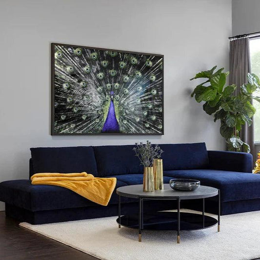 Brilliant Plumage Peacock Wall Art 72"x48"-Framed Wall Art-SUNPAN-LOOMLAN