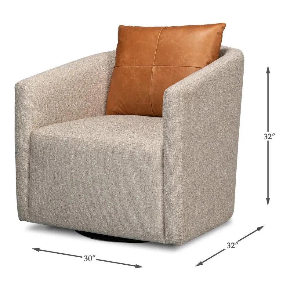 Bronson Swivel Club Chair Beige Performance - LOOMLAN - Sarreid - Club Chairs
