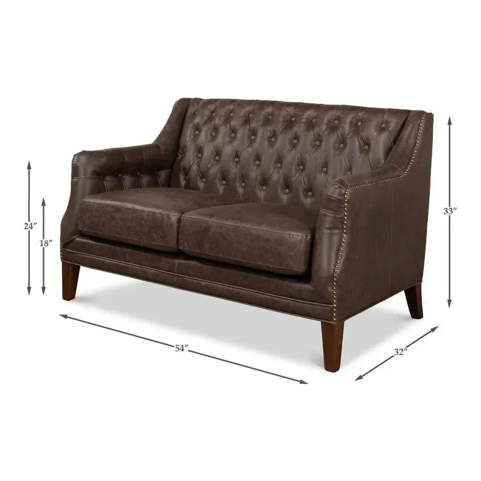 Brooks Leather Tufted 2 Seat Sofa - LOOMLAN - Sarreid - Sofas & Loveseats