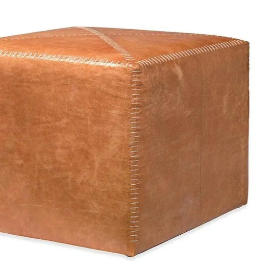 Buff Leather Square Ottoman