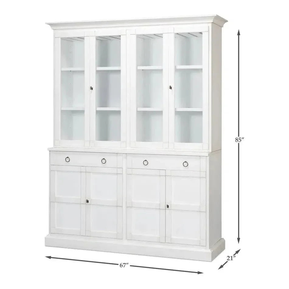 Buffet & Hutch Glass Doors & Drawers Cortina White - LOOMLAN - Sarreid - Buffets & Curios