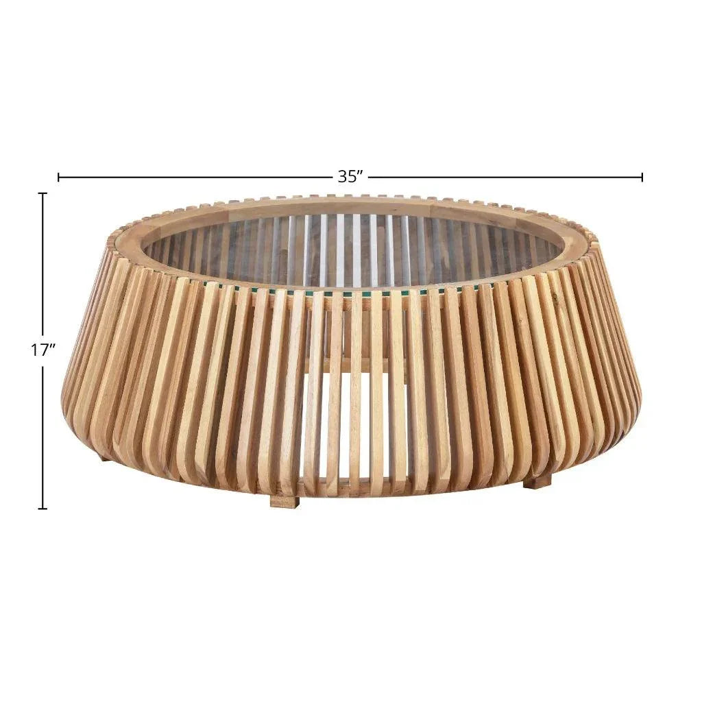Bungalow Glass Top Wooden Round Coffee Table - LOOMLAN - LH Imports - Coffee Tables