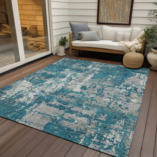 Caelan Teal Washable Indoor-Outdoor Rug-Outdoor Rugs-LOOMLAN Rugs-LOOMLAN