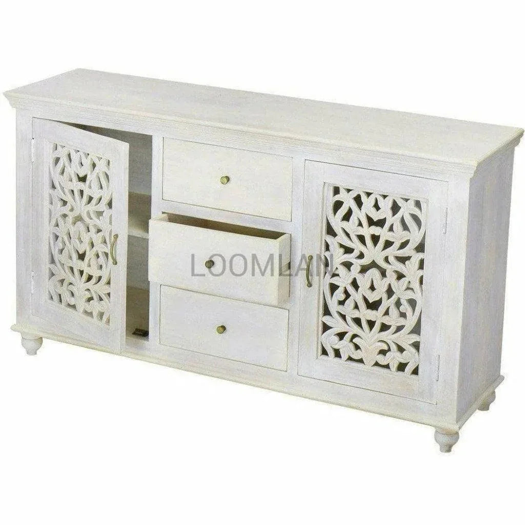 White bohemian sideboard with 3 drawers - LOOMLAN - LOOMLAN - Sideboards