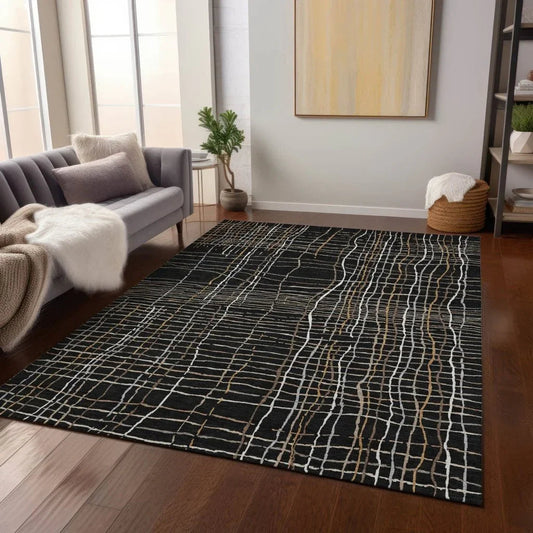 Calista Black Washable Indoor-Outdoor Rug-Outdoor Rugs-LOOMLAN Rugs-LOOMLAN