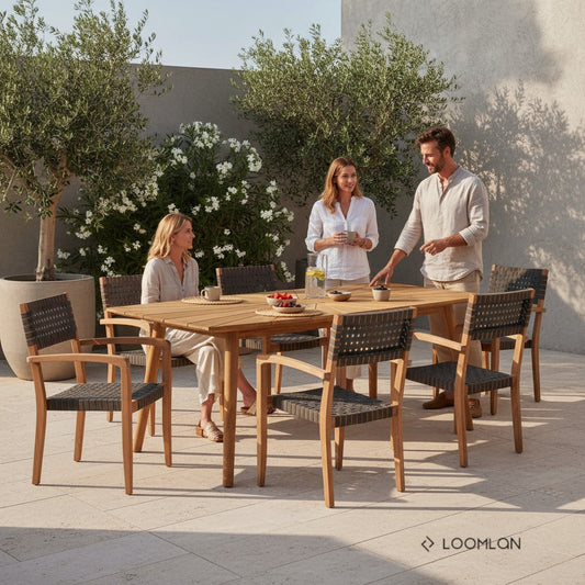 Cambria Teak Patio Rectangular Dining Set 7PC